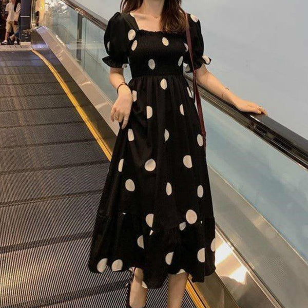 Short Sleeve Polka Dot Elegant French Retro Design Dress Ruffles Style