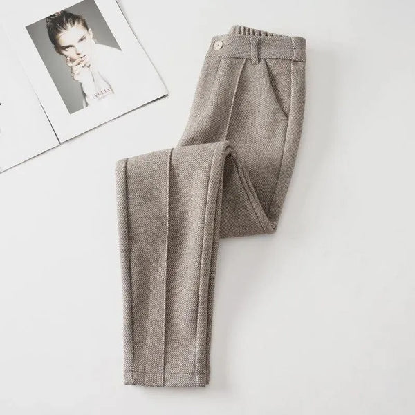 Woolen suit pants women's autumn and winter new Korean style fashion solid color high waist thickened warm casual harem pants