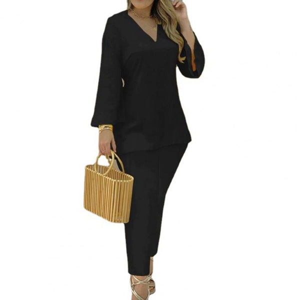 Flare Sleeve V-Neck Long Loose Top Outfit Set Casual Summer Solid Tracksuit Sets Female ensemble femme 2 pièces