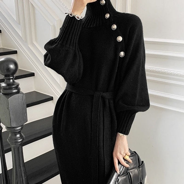 Long Loose Knitted Sweater Dress Long Sleeve Elegant Slim Casual Chic Dresses Fashion Y2K Clothes