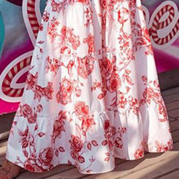 Women Dress Floral Print Ruffles Women Flower Pattern Long Dress Streetwear 