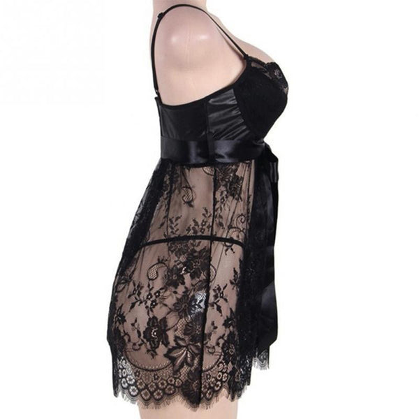 Plus Size Sexy Lingerie Dress Hot Erotic Lace Hollow-out Sleepwear Sexy Baby doll Underwear