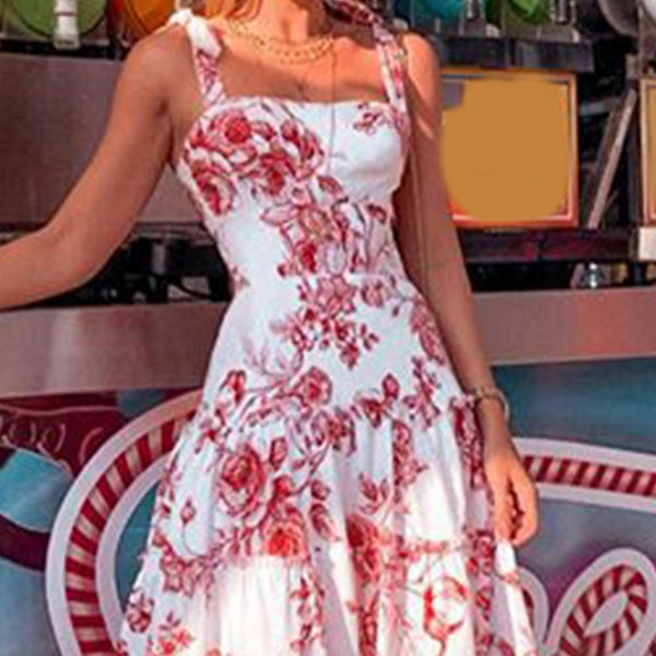 Women Dress Floral Print Ruffles Women Flower Pattern Long Dress Streetwear 