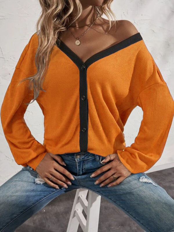New Women‘s Cardigan Autumn Winter Long Sleeve Waffle Button Shirts Female Fashion Clothing Oversized Tops