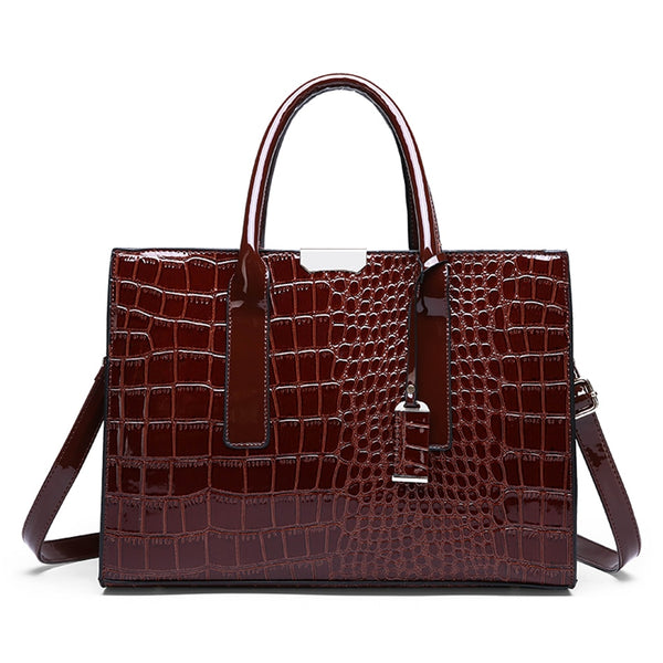 Women Fashion Pantent Leather 3 Sets Messenger Bags Crocodile Female Crossbody Shoulder Handbags for Ladies High Quality Sack