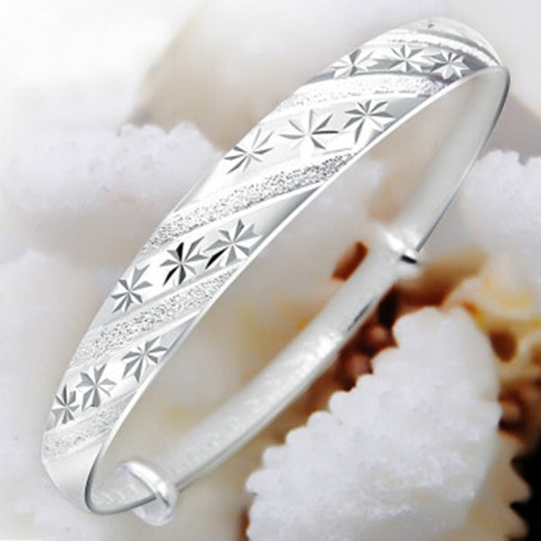 Fashion 925 Stamp Silver Color Woman Lucky Cuff Bracelet Meteor Shower Adjustable Charm Bangle Girls Party Jewelry