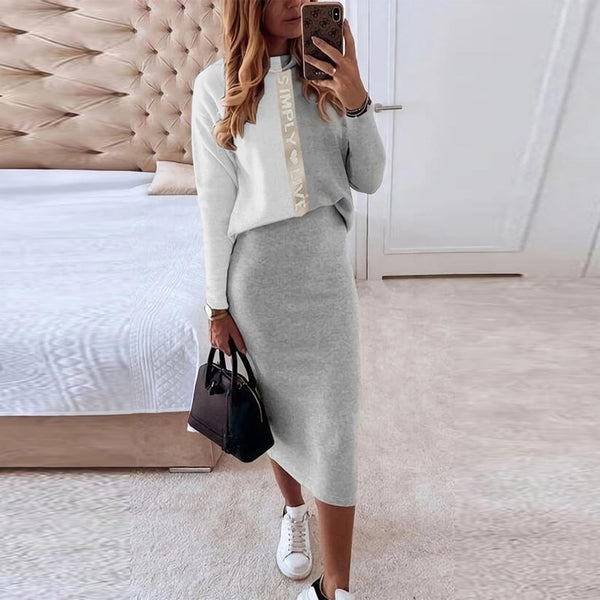 Women's Knitted Sweater Skirt Two Piece Set Women Slim Fit Elegant Tops Female Sweater Skirts Suits Office Lady Knitting Outfit
