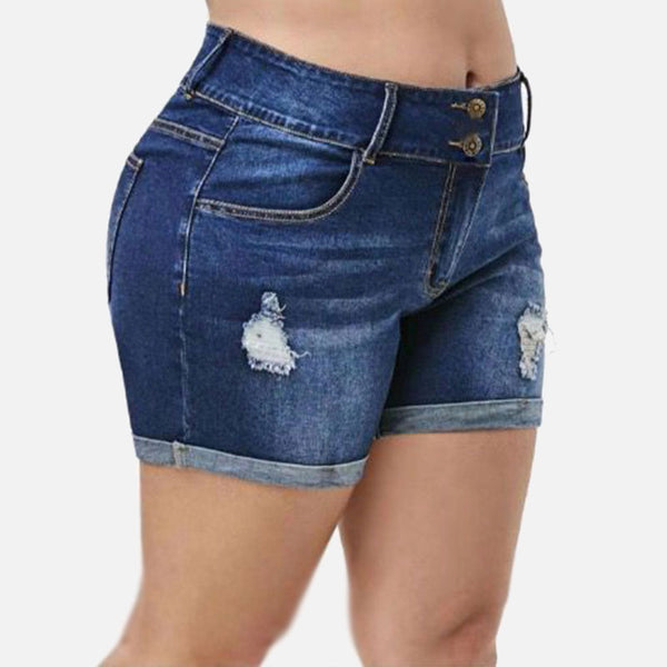 Plus Size Streetwear Push Up Slim Hip Cuffed Short Jeans Summer Ripped Casual Denim Shorts