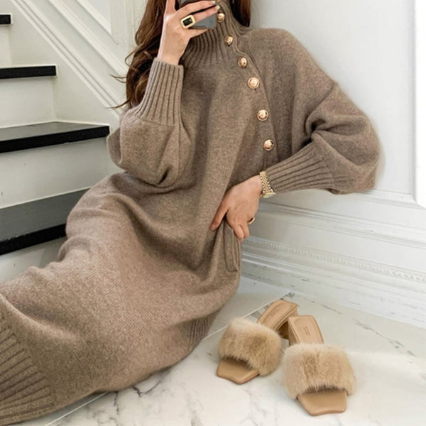 Long Loose Knitted Sweater Dress Long Sleeve Elegant Slim Casual Chic Dresses Fashion Y2K Clothes