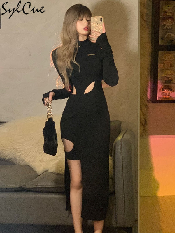 Syl cue Irregular Design Fashion Trend Solid Color Simple And Comfortable Elastic Skirt Two-Piece Suit