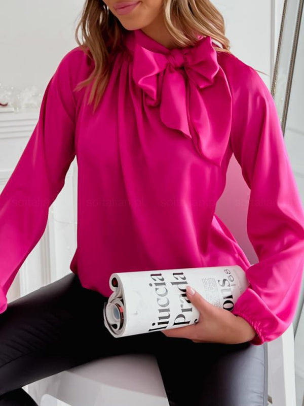Spring Fall New Bow Long-sleeve Pullover Casual Shirt Tops Elegant Office Female Clothing Blouse