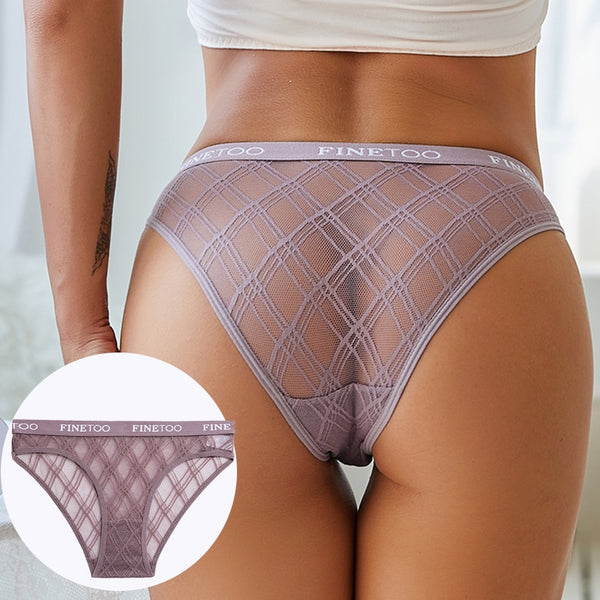 FINETOO Floral Lace Mesh Sexy Panties Perspective Lingerie Letter Band Girls Underwear Panties Low Waist Girl Briefs