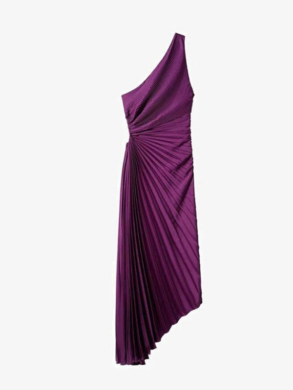 Elegant Ruffled One Shoulder Pleated Maxi Dress Fashion Sleeveless Irregular Frock Trend Party Evening Vestidos