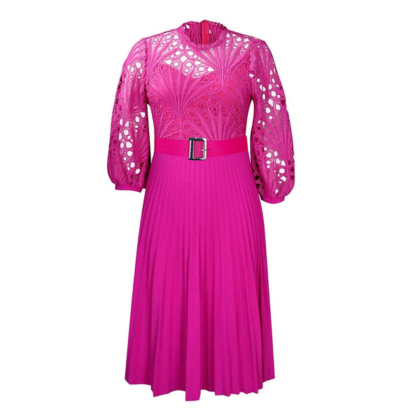 Plus Size Elegant Lace Cutout Midi Dress Sexy Ruched Waistband A-line Evening Dresses Casual Vestidos Mujer Primavera Verano