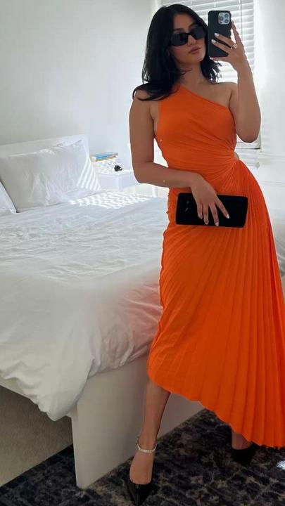 Elegant Ruffled One Shoulder Pleated Maxi Dress Fashion Sleeveless Irregular Frock Trend Party Evening Vestidos