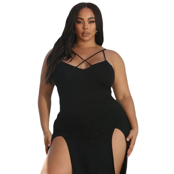 Plus size women's summer new sexy sling high slit dress Sexy Outfits for Women, Prom Maxi Dress