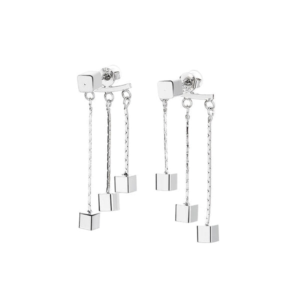Tassel Little Cube Drop Earrings For Women Contracted Geometry Rear Pendant Stud Earrings Leisure Wedding Jewelry