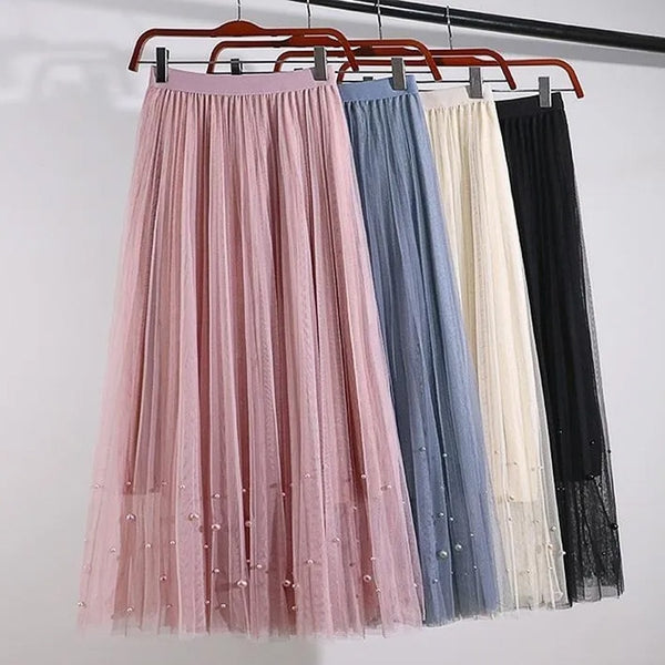 Long Skirt n Harajuku Kawaii Y2k Midi Maxi Tulle Skirt Spring Autumn High Waist Streetwear Pink Black Skirt