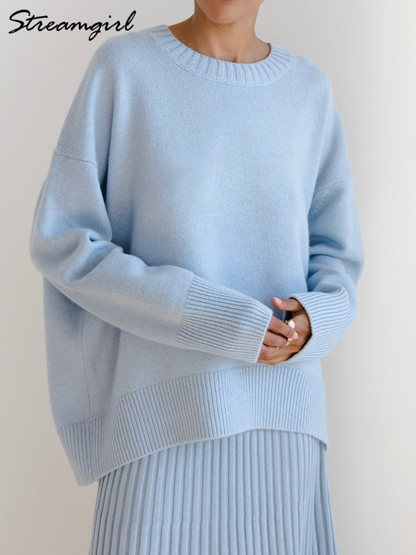 Light Blue Oversized Sweaters For Women Fashion Green Loose Sweater Casual Autumn Pullovers For Winter Women Warm Sweater