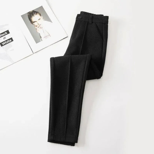 Woolen suit pants women's autumn and winter new Korean style fashion solid color high waist thickened warm casual harem pants