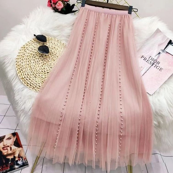 Long Skirt n Harajuku Y2k Midi Tulle Skirt Spring Autumn High Waist Streetwear Pink Black Skirt