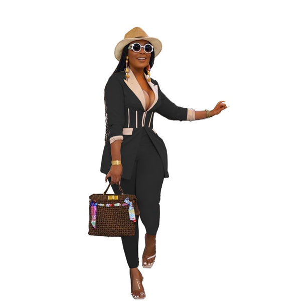 Adogirl Color 2 Piece Set Blazer Suit Elegant Slim Long Sleeve Corset Jacket Pencil Pants Office Lady Outfits