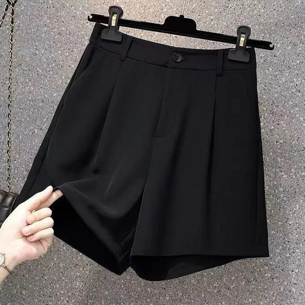 Suit shorts women's summer new fashion simple elastic high waist large size straight chiffon casual shorts