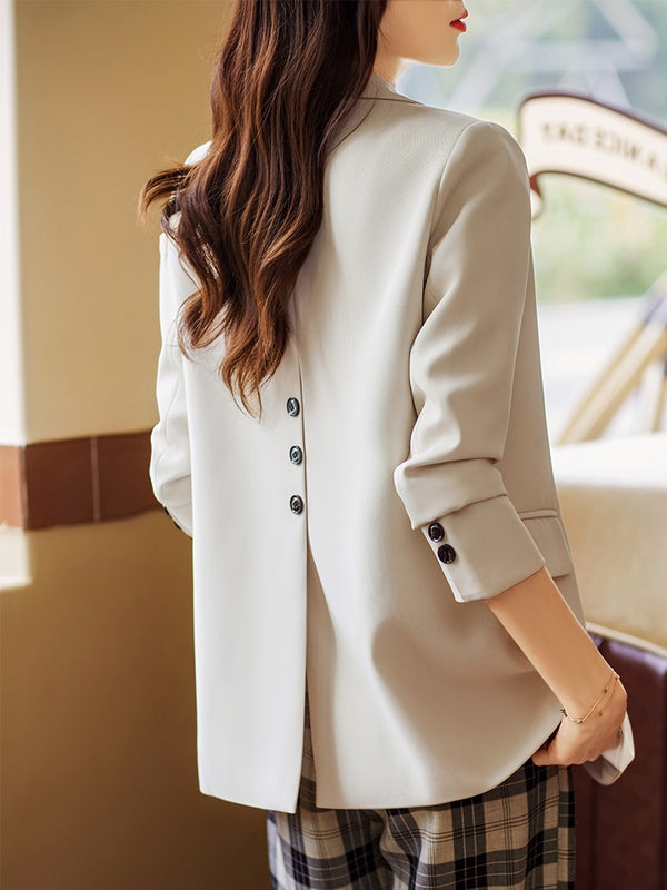 Women Solid Formal Blazer Coat Female Long Sleeve Single Button Straight Jacket For Office Ladies Work Wear