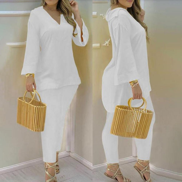 Women Flare Sleeve V-Neck Long Loose Top Shorts Outfit Set Casual Summer Solid Tracksuit Sets Female ensemble femme 2 pièces
