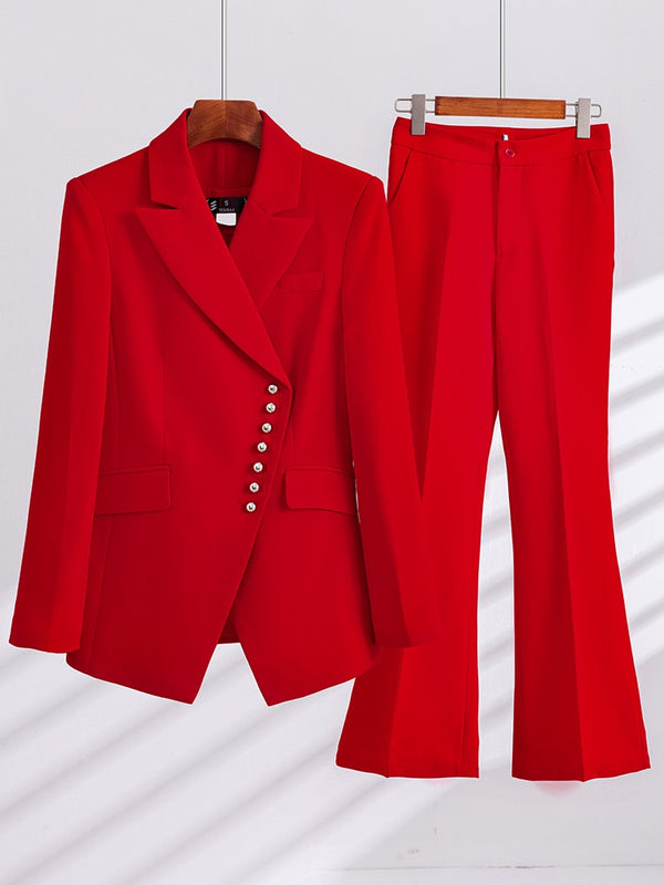 Autumn Winter Long Sleeve Women Formal Pant Suit Female Ladies Red Black Business Work Wear 2 Piece Set Blazer And Trouser