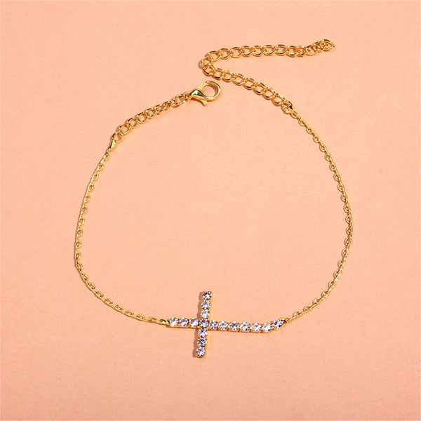 Ins Silver Rhinestone Double Heart Anklets for Women Bling Hollow Out Love Foot Chain Luxury Anklet