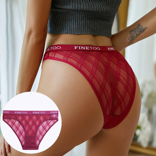 FINETOO Floral Lace Mesh Sexy Panties Perspective Lingerie Letter Band Girls Underwear Panties Low Waist Girl Briefs