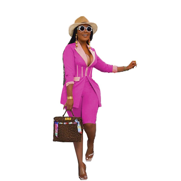 Adogirl Color 2 Piece Set Blazer Suit Elegant Slim Long Sleeve Corset Jacket Pencil Pants Office Lady Outfits