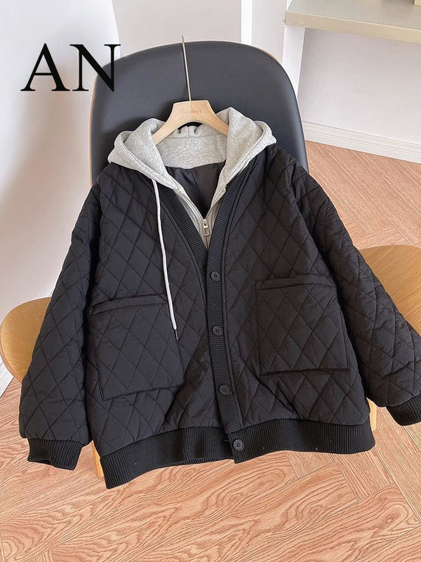 Autumn Winter Thickened Cotton Padded Clothes Loose Hooded Padded Jacket Coats Winter Clothes Women Coat Parka